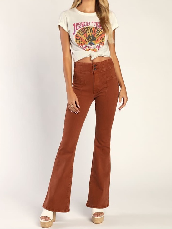 Free People Denim - Free People We The Free Jayde High Rise Flare Jeans 29 Rust Orange Boho Hippie